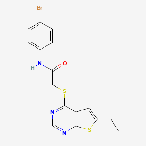 molecular formula C16H14BrN3OS2 B10803322 N-(4-Bromophenyl)-2-((6-ethylthieno[2,3-d]pyrimidin-4-yl)thio)acetamide 