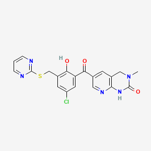 molecular formula C20H16ClN5O3S B10803352 6-[5-Chloro-2-hydroxy-3-(pyrimidin-2-ylsulfanylmethyl)benzoyl]-3-methyl-1,4-dihydropyrido[2,3-d]pyrimidin-2-one 