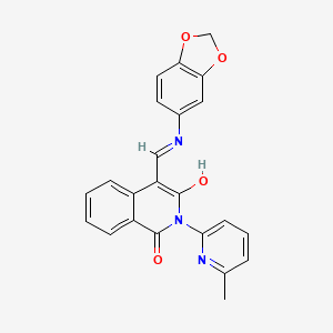 molecular formula C23H17N3O4 B10803481 4-((Benzo[d][1,3]dioxol-5-ylimino)methyl)-3-hydroxy-2-(6-methylpyridin-2-yl)isoquinolin-1(2H)-one 