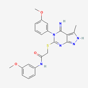 2-{[4-imino-5-(3-methoxyphenyl)-3-methyl-4,5-dihydro-1H-pyrazolo[3,4-d]pyrimidin-6-yl]thio}-N-(3-methoxyphenyl)acetamide