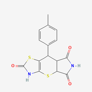 molecular formula C15H12N2O3S2 B10803734 8-(4-Methylphenyl)-3,4a,7a,8-tetrahydropyrrolo[2,3]thiopyrano[4,5-b]thiazole-2,5,7-trione 