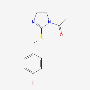 molecular formula C12H13FN2OS B10803750 1-[2-[(4-fluorophenyl)methylsulfanyl]-4,5-dihydroimidazol-1-yl]ethanone CAS No. 61076-82-2