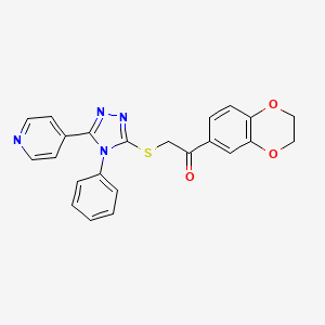 molecular formula C23H18N4O3S B10803881 1-(2,3-Dihydro-1,4-benzodioxin-6-yl)-2-[(4-phenyl-5-pyridin-4-yl-1,2,4-triazol-3-yl)sulfanyl]ethanone 