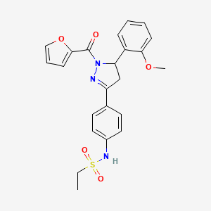 molecular formula C23H23N3O5S B10803962 N-[4-[2-(furan-2-carbonyl)-3-(2-methoxyphenyl)-3,4-dihydropyrazol-5-yl]phenyl]ethanesulfonamide 