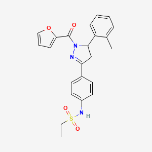 molecular formula C23H23N3O4S B10803999 N-[4-[2-(furan-2-carbonyl)-3-(2-methylphenyl)-3,4-dihydropyrazol-5-yl]phenyl]ethanesulfonamide 