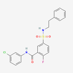 molecular formula C21H18ClFN2O3S B10804265 N-(3-chlorophenyl)-2-fluoro-5-(2-phenylethylsulfamoyl)benzamide 