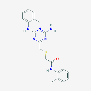 molecular formula C20H22N6OS B10804346 2-((4-amino-6-(o-tolylamino)-1,3,5-triazin-2-yl)methylthio)-N-o-tolylacetamide 