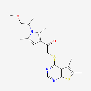 2-(5,6-Dimethylthieno[2,3-d]pyrimidin-4-yl)sulfanyl-1-[1-(1-methoxypropan-2-yl)-2,5-dimethylpyrrol-3-yl]ethanone