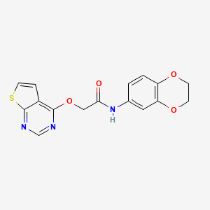 molecular formula C16H13N3O4S B10804398 N-(2,3-Dihydrobenzo[b][1,4]dioxin-6-yl)-2-(thieno[2,3-d]pyrimidin-4-yloxy)acetamide 