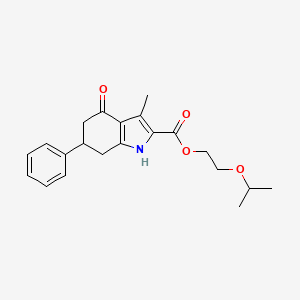 molecular formula C21H25NO4 B10804456 2-(propan-2-yloxy)ethyl 3-methyl-4-oxo-6-phenyl-4,5,6,7-tetrahydro-1H-indole-2-carboxylate 