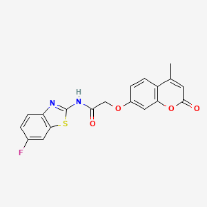 molecular formula C19H13FN2O4S B10804752 N-(6-fluoro-1,3-benzothiazol-2-yl)-2-(4-methyl-2-oxochromen-7-yl)oxyacetamide 