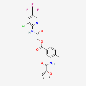 molecular formula C21H15ClF3N3O5 B10804821 2-((3-Chloro-5-(trifluoromethyl)pyridin-2-yl)amino)-2-oxoethyl 3-(furan-2-carboxamido)-4-methylbenzoate 