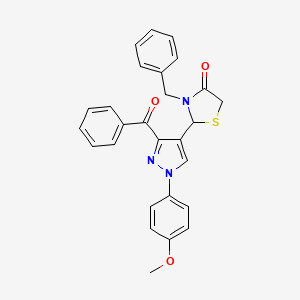 molecular formula C27H23N3O3S B10804906 2-[3-Benzoyl-1-(4-methoxyphenyl)pyrazol-4-yl]-3-benzyl-1,3-thiazolidin-4-one 