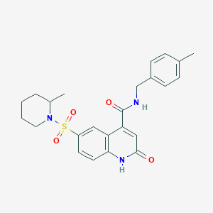 N-[(4-methylphenyl)methyl]-6-(2-methylpiperidin-1-yl)sulfonyl-2-oxo-1H-quinoline-4-carboxamide