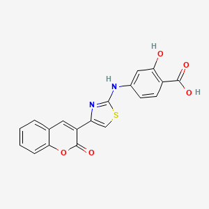 molecular formula C19H12N2O5S B10805268 2-Hydroxy-4-[[4-(2-oxochromen-3-yl)-1,3-thiazol-2-yl]amino]benzoic acid 