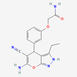 molecular formula C17H17N5O3 B10805339 2-[3-(6-Amino-5-cyano-3-ethyl-2,4-dihydropyrano[2,3-c]pyrazol-4-yl)phenoxy]acetamide 