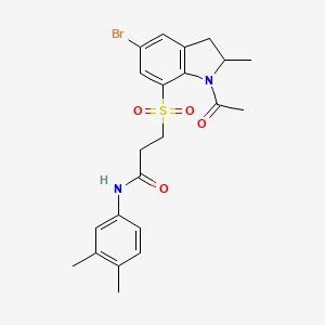 molecular formula C22H25BrN2O4S B10805475 3-((1-Acetyl-5-bromo-2-methylindolin-7-yl)sulfonyl)-N-(3,4-dimethylphenyl)propanamide 