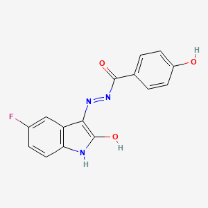 molecular formula C15H10FN3O3 B10805565 N'-(5-Fluoro-2-oxoindolin-3-ylidene)-4-hydroxybenzohydrazide 