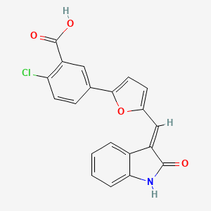 molecular formula C20H12ClNO4 B10805710 2-chloro-5-{5-[(E)-(2-oxo-1,2-dihydro-3H-indol-3-ylidene)methyl]furan-2-yl}benzoic acid 