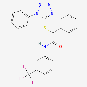 molecular formula C22H16F3N5OS B10805719 2-phenyl-2-[(1-phenyl-1H-1,2,3,4-tetrazol-5-yl)sulfanyl]-N-[3-(trifluoromethyl)phenyl]acetamide 