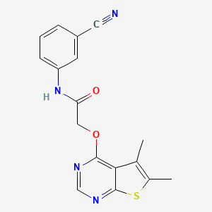 molecular formula C17H14N4O2S B10805735 N-(3-Cyanophenyl)-2-((5,6-dimethylthieno[2,3-d]pyrimidin-4-yl)oxy)acetamide 