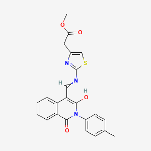 molecular formula C23H19N3O4S B10806129 Methyl 2-[2-[[3-hydroxy-2-(4-methylphenyl)-1-oxoisoquinolin-4-yl]methylideneamino]-1,3-thiazol-4-yl]acetate 