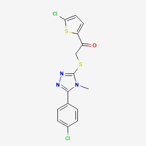 molecular formula C15H11Cl2N3OS2 B10806214 2-[[5-(4-Chlorophenyl)-4-methyl-1,2,4-triazol-3-yl]sulfanyl]-1-(5-chlorothiophen-2-yl)ethanone 