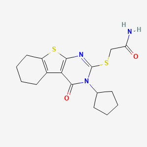 molecular formula C17H21N3O2S2 B10806465 2-[(3-Cyclopentyl-4-oxo-5,6,7,8-tetrahydro-[1]benzothiolo[2,3-d]pyrimidin-2-yl)sulfanyl]acetamide 