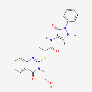 N-(1,5-dimethyl-3-oxo-2-phenylpyrazol-4-yl)-2-[3-(2-hydroxyethyl)-4-oxoquinazolin-2-yl]sulfanylpropanamide