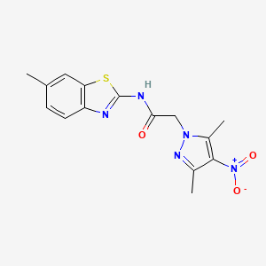 molecular formula C15H15N5O3S B10806631 2-(3,5-dimethyl-4-nitropyrazol-1-yl)-N-(6-methyl-1,3-benzothiazol-2-yl)acetamide 