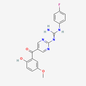 molecular formula C19H16FN5O3 B10806652 1-(4-Fluorophenyl)-2-[5-(2-hydroxy-5-methoxybenzoyl)pyrimidin-2-yl]guanidine 