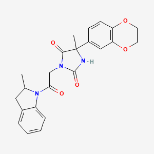 molecular formula C23H23N3O5 B10806732 5-(2,3-Dihydro-1,4-benzodioxin-6-yl)-5-methyl-3-[2-(2-methyl-2,3-dihydroindol-1-yl)-2-oxoethyl]imidazolidine-2,4-dione 