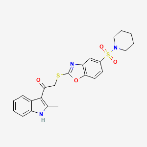 molecular formula C23H23N3O4S2 B10806757 1-(2-methyl-1H-indol-3-yl)-2-[(5-piperidin-1-ylsulfonyl-1,3-benzoxazol-2-yl)sulfanyl]ethanone 