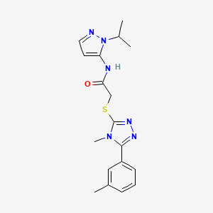 2-[[4-methyl-5-(3-methylphenyl)-1,2,4-triazol-3-yl]sulfanyl]-N-(2-propan-2-ylpyrazol-3-yl)acetamide