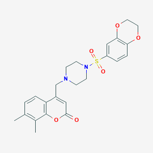 molecular formula C24H26N2O6S B10806826 4-[[4-(2,3-Dihydro-1,4-benzodioxin-6-ylsulfonyl)piperazin-1-yl]methyl]-7,8-dimethylchromen-2-one 