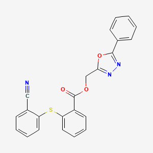 molecular formula C23H15N3O3S B10806915 (5-Phenyl-1,3,4-oxadiazol-2-yl)methyl 2-(2-cyanophenyl)sulfanylbenzoate 