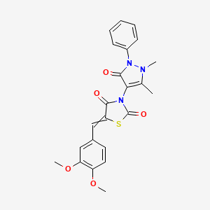 molecular formula C23H21N3O5S B10807005 5-[(3,4-Dimethoxyphenyl)methylidene]-3-(1,5-dimethyl-3-oxo-2-phenylpyrazol-4-yl)-1,3-thiazolidine-2,4-dione 