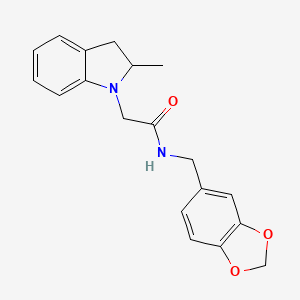 molecular formula C19H20N2O3 B10807081 N-(1,3-benzodioxol-5-ylmethyl)-2-(2-methyl-2,3-dihydroindol-1-yl)acetamide 