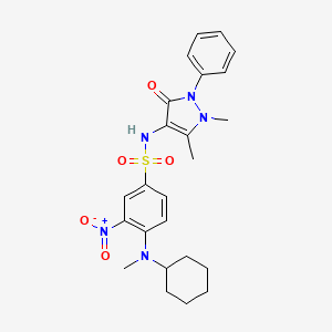 molecular formula C24H29N5O5S B10807160 4-[cyclohexyl(methyl)amino]-N-(1,5-dimethyl-3-oxo-2-phenylpyrazol-4-yl)-3-nitrobenzenesulfonamide 