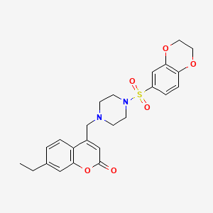 4-[[4-(2,3-Dihydro-1,4-benzodioxin-6-ylsulfonyl)piperazin-1-yl]methyl]-7-ethylchromen-2-one