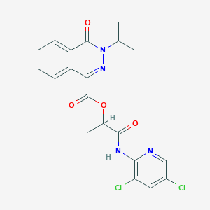 molecular formula C20H18Cl2N4O4 B10807204 [1-[(3,5-Dichloropyridin-2-yl)amino]-1-oxopropan-2-yl] 4-oxo-3-propan-2-ylphthalazine-1-carboxylate 