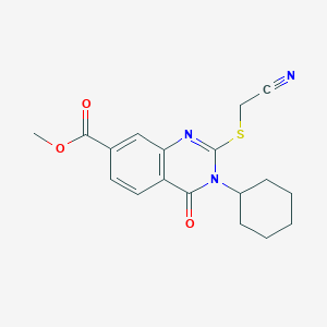 molecular formula C18H19N3O3S B10807284 Methyl 2-[(cyanomethyl)thio]-3-cyclohexyl-4-oxo-3,4-dihydroquinazoline-7-carboxylate 