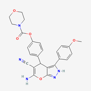 molecular formula C25H23N5O5 B10807286 4-(6-Amino-5-cyano-3-(4-methoxyphenyl)-1,4-dihydropyrano[2,3-c]pyrazol-4-yl)phenyl morpholine-4-carboxylate 