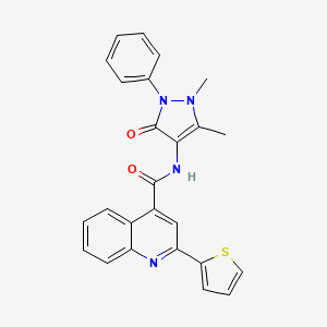 molecular formula C25H20N4O2S B10807430 N-(1,5-dimethyl-3-oxo-2-phenyl-2,3-dihydro-1H-pyrazol-4-yl)-2-(thiophen-2-yl)quinoline-4-carboxamide 