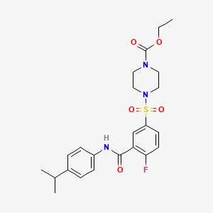 molecular formula C23H28FN3O5S B10807441 Ethyl 4-(4-fluoro-3-{[4-(propan-2-YL)phenyl]carbamoyl}benzenesulfonyl)piperazine-1-carboxylate 