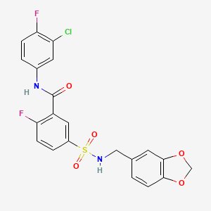 5-(1,3-benzodioxol-5-ylmethylsulfamoyl)-N-(3-chloro-4-fluorophenyl)-2-fluorobenzamide