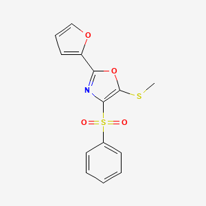 molecular formula C14H11NO4S2 B10807523 4-(Benzenesulfonyl)-2-(furan-2-YL)-5-(methylsulfanyl)-1,3-oxazole 