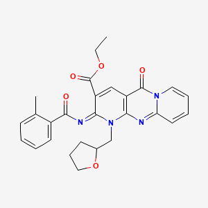 ethyl 6-(2-methylbenzoyl)imino-2-oxo-7-(oxolan-2-ylmethyl)-1,7,9-triazatricyclo[8.4.0.03,8]tetradeca-3(8),4,9,11,13-pentaene-5-carboxylate