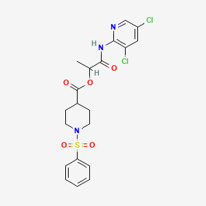 molecular formula C20H21Cl2N3O5S B10807560 [1-[(3,5-Dichloropyridin-2-yl)amino]-1-oxopropan-2-yl] 1-(benzenesulfonyl)piperidine-4-carboxylate 