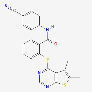 N-(4-cyanophenyl)-2-(5,6-dimethylthieno[2,3-d]pyrimidin-4-yl)sulfanylbenzamide